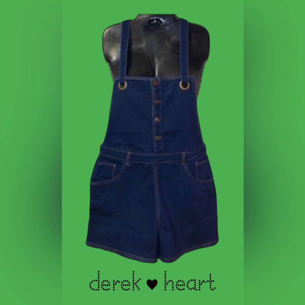 Derek Heart - stretchy denim overall shorts